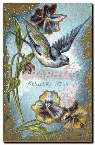 Cartes postales Fantaisie Fleurs Hirondelle