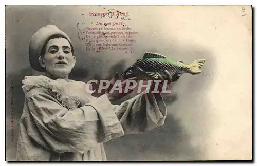 Ansichtskarte AK Fantaisie Pierrot Pierrots Poisson d&#39Avril