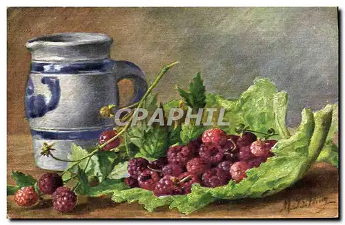 Ansichtskarte AK Fantaisie Nature morte Framboises