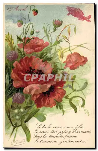 Cartes postales Fantaisie Fleurs Poisson 1er Avril