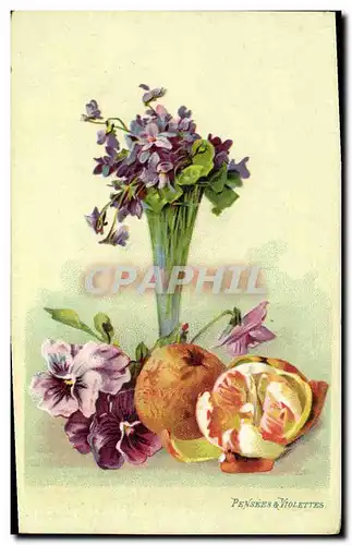 Ansichtskarte AK Fantaisie Fleurs Pensees et violettes