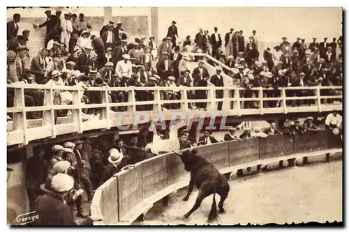 Moderne Karte Corrida Course de taureaux L&#39Orphelin de Granon projette Biscarel au dela des barrieres