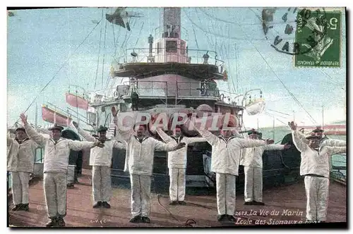 Cartes postales Militaria La vie du marin Ecole des Signaux a bras