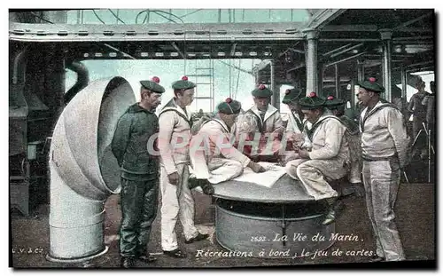 Cartes postales Militaria La vie du marin Recreations a bord Le jeu de cartes