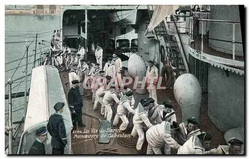 Cartes postales Militaria La vie du marin Manoeuvre du Cabestan