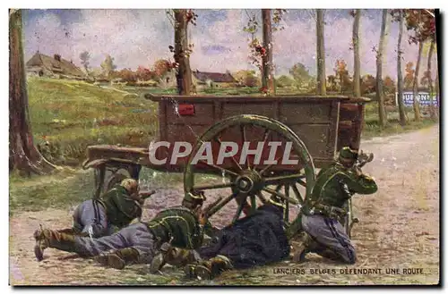 Cartes postales Militaria Lanciers belges defendant une route