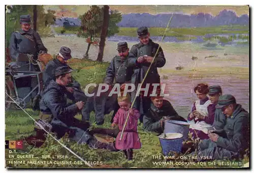 Cartes postales Militaria Sur l&#39Yser Femme faisant la cuisine des Belges
