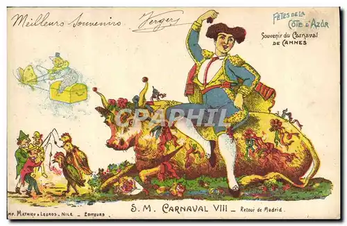 Cartes postales Carnaval VIII Retour de Madrid Cabbes Boeuf