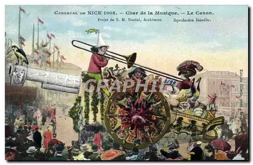 Ansichtskarte AK Carnaval de Nice 1908 Char de la musique Le canon