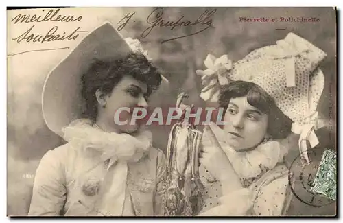 Cartes postales P�errot Pierrots Pierrette et Polichinelle