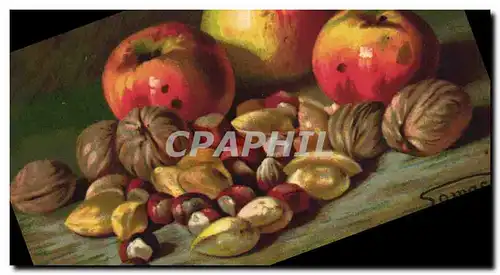 Cartes postales Fantaisie Nature morte Pommes Noix