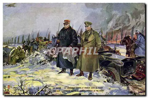 Cartes postales Militaria Les generaux Joffre et French sur le front Automobile