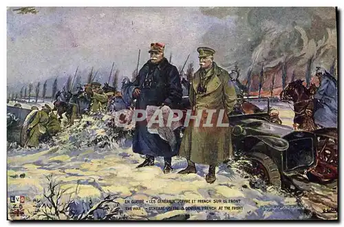 Ansichtskarte AK Militaria Les generaux Joffre et French sur le front Automobile