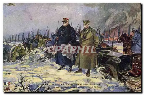 Cartes postales Militaria Les generaux Joffre et French sur le front Automobile