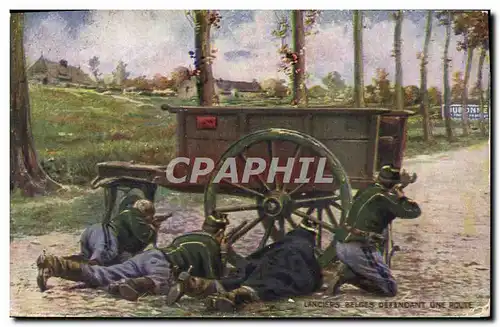 Cartes postales Militaria Lanciers belges defendant une route