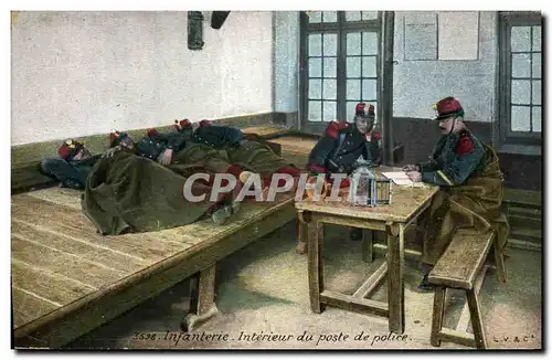 Cartes postales Militaria Infanterie Interieur du poste de police