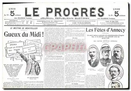 Cartes postales Journaux Journal Le Progres Les fetes d&#39Annecy Meeting de Montpellier TOP Journal Republicain