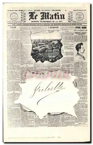 Cartes postales Fantaisie Journaux Journal Le Matin Paris Hotel de Ville Tour Eiffel TOP
