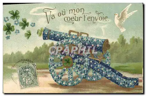 Cartes postales Fantaisie Fleurs Colombe Canon