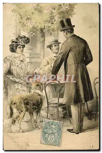 Cartes postales Fantaisie Femme Homme Chien (en relief)