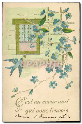 Cartes postales Fantaisie Fleurs Oiseau