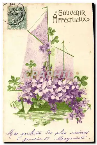 Cartes postales Fantaisie Fleurs Bateau a voile