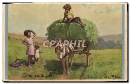 Cartes postales Enfants Colonies La rentree des foins ane Mule