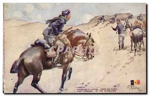 Cartes postales Militaria Chasseurs a cheval Dans les dunes