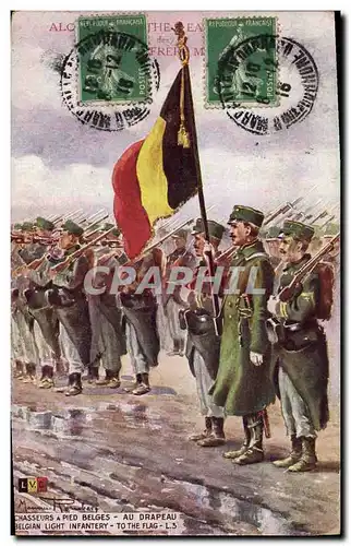 Cartes postales Militaria Chasseurs a pieds belges Au drapeau