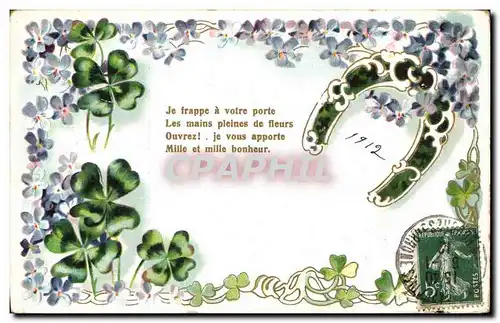 Cartes postales Fantaisie Fleurs Trefles Fer a cheval