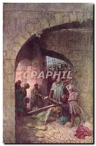 Ansichtskarte AK Fantaisie Illustrateur Mastroianni Vie du Christ Jesus succombe sous le poids de la Croix