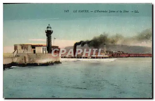 Ansichtskarte AK Phare Le Havre L&#39entree Jetees et la Have Bateau