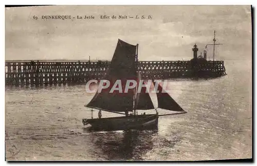 Cartes postales Phare Dunkerque La jetee Effet de nuit Bateau