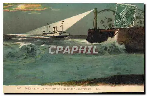 Ansichtskarte AK Phare Dieppe Depart du courrier D&#39Angleterre Bateau