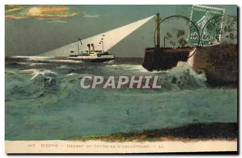 Cartes postales Phare Dieppe Depart du courrier D&#39Angleterre Bateau