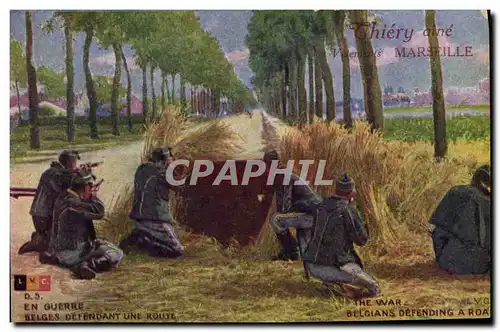 Cartes postales Militaria Belges defendant une route