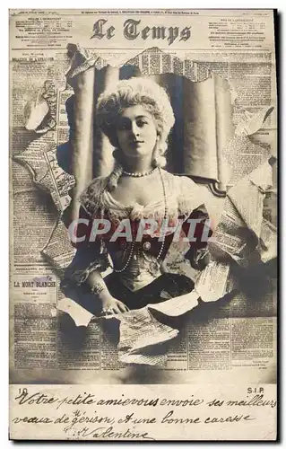 Cartes postales Fantaisie Journaux Journal Le Temps Femme