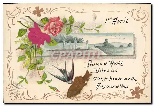 Cartes postales Fantaisie Fleurs Poisson Hirondelle