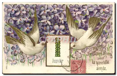 Cartes postales Fantaisie Fleurs Oiseaux