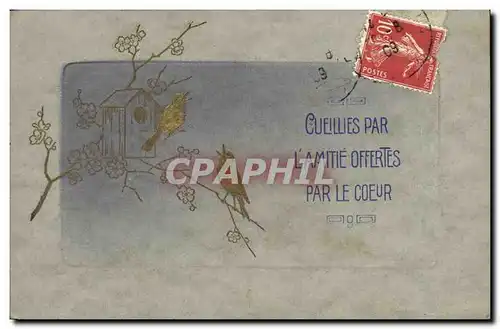 Cartes postales Fantaisie Fleurs Oiseaux