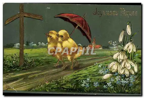 Cartes postales Fantaisie Fleurs Poussins Paques