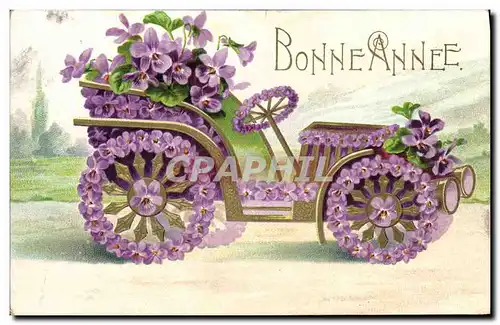 Cartes postales Fantaisie Fleurs Automobile