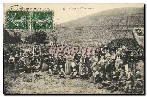 Cartes postales Folklore Vigne Vendanges Champagne Le repas des vendangeurs TOP