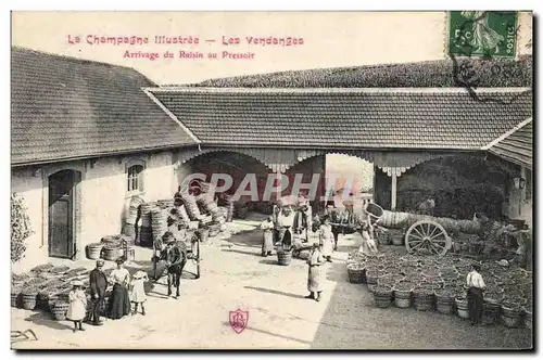 Cartes postales Folklore Vigne Vendanges Champagne Arrivage du raisin au pressoir TOP