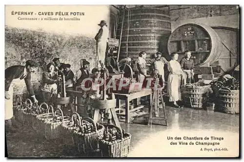 Cartes postales Folklore Vigne Vendanges Epernay Caves Felix Potin Un des chantiers de tirage des vins de Champa