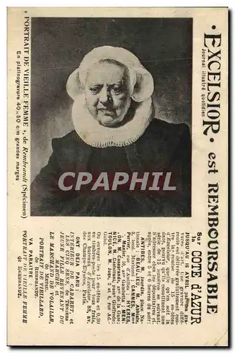 Cartes postales Publicite Excelsior Portrait de vieille femme Rembrandt Cote d&#39&#39Azur