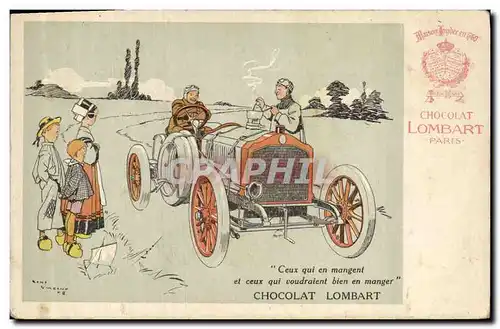 Cartes postales Publicite Chocolat Lombart Automobile Paris