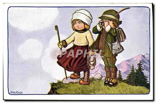 Cartes postales Fantaisie Illustrateur Bertiglia Enfants Alpinisme