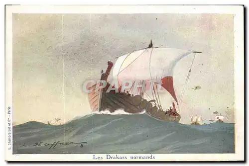 Ansichtskarte AK Fantaisie Illustrateur Haffner Bateau Les drakars normands