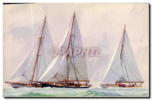 Ansichtskarte AK Fantaisie Illustrateur Haffner Bateau Yachts de courses Croisieres